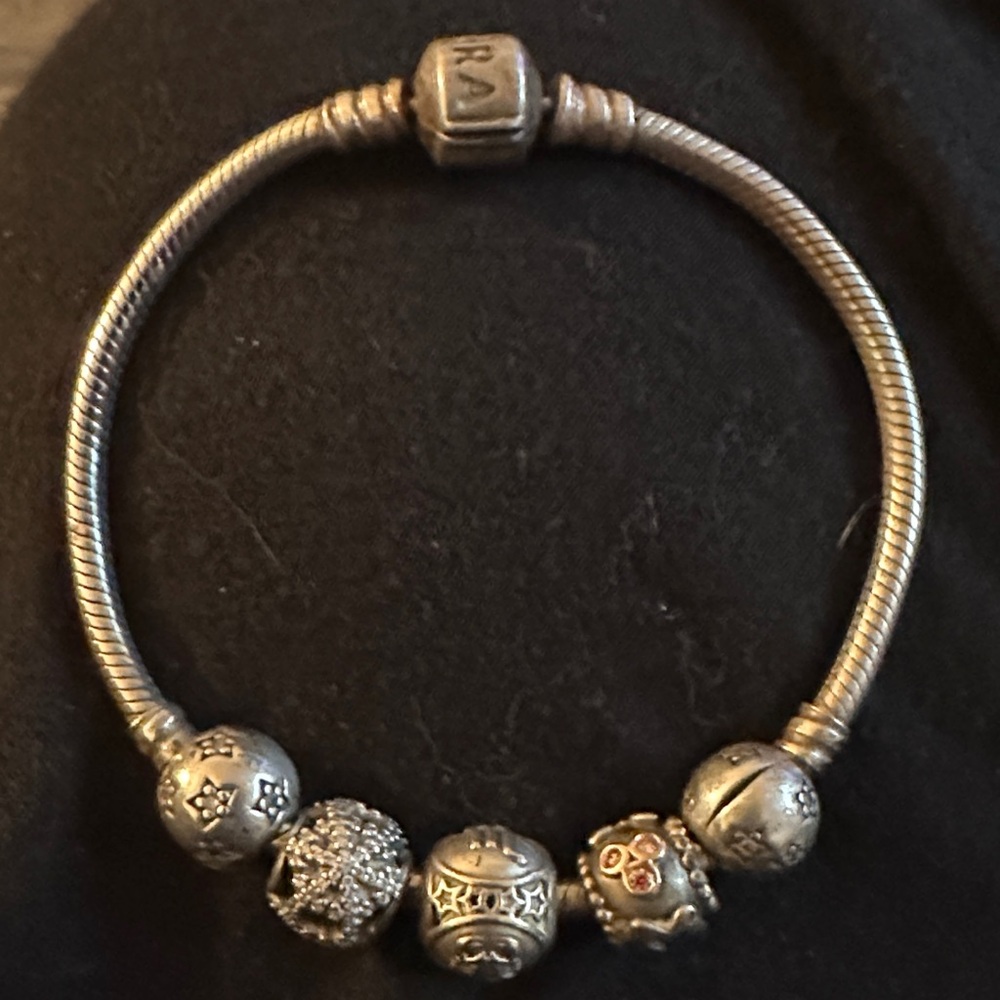 Pandora Silver Charm Bracelet with Intricate Beads